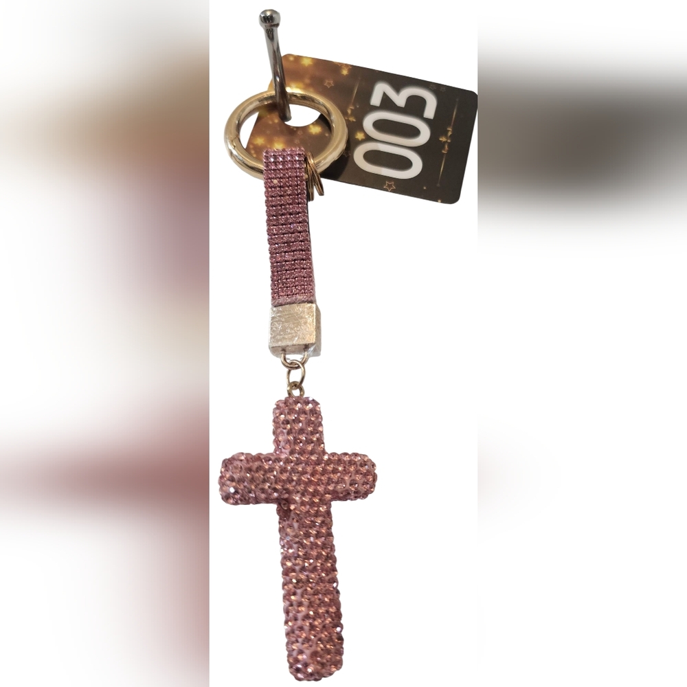 PINK CRYSTALIZED CROSS WRISTET BAG CHARM
